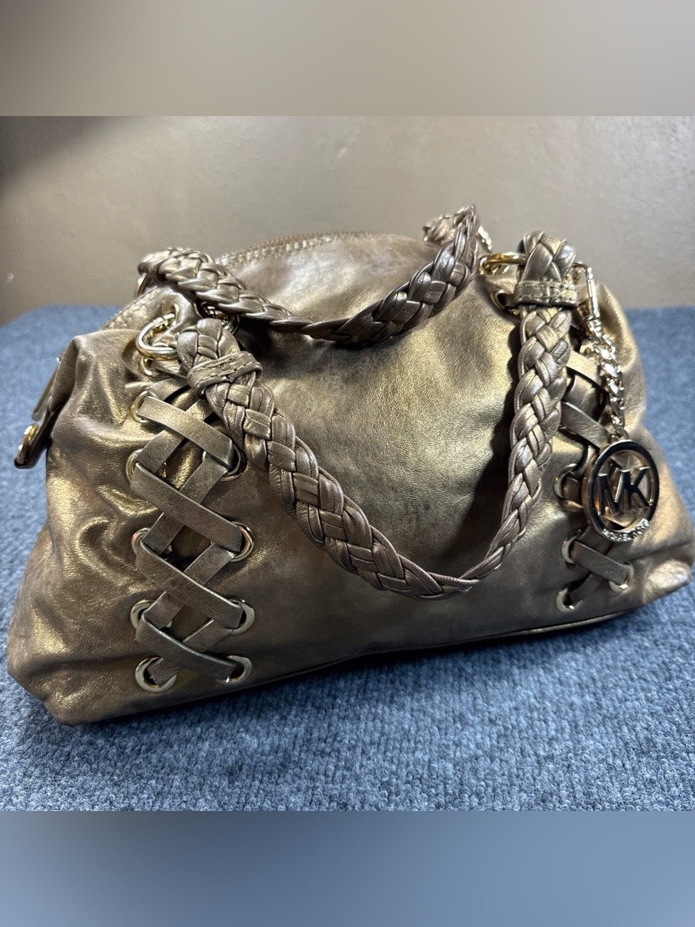 Michael Kors Kendal Bronze Braided Handle Shoulder Bag